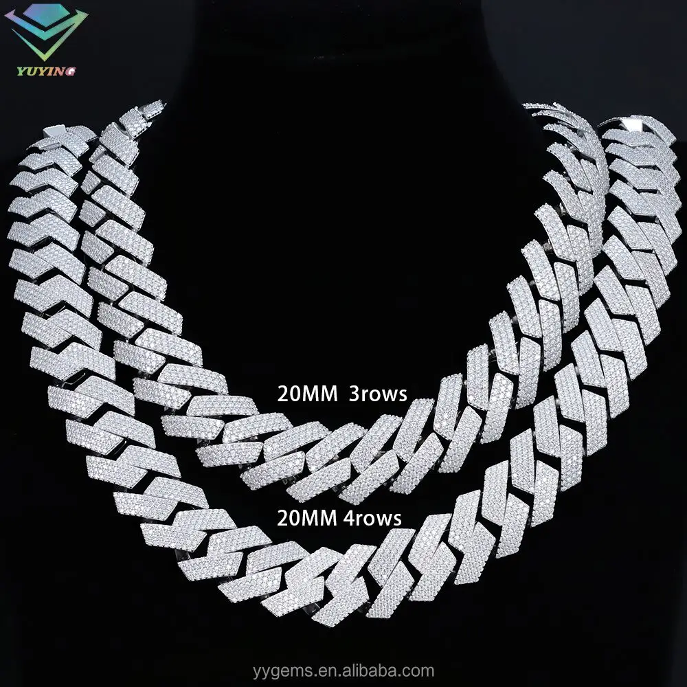 Yu Ying Heavy Silver Necklace 20mm Wide S925 Gold Plated Iced Out Vvs Moissanite Diamond Chain Link for Hip Hop Men