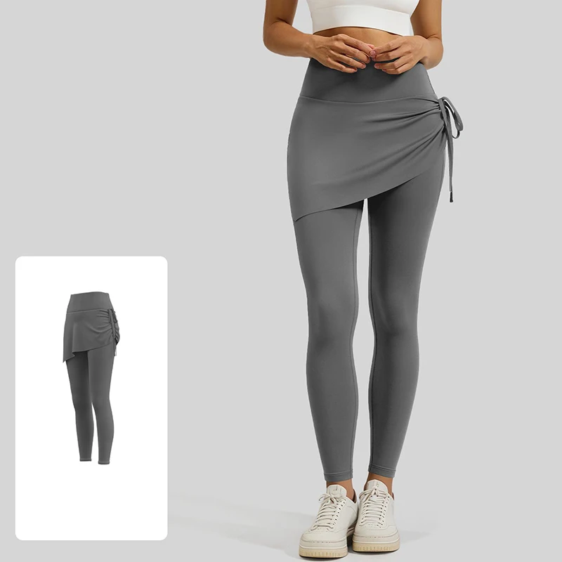 2026 Damen Yoga-Leggings mit seitlicher Raffung und Kordelzug, 2-in-1, hoher Bund, Po-Lifting, schlanke Passform, squatproof, für Workout, Laufen und Yoga