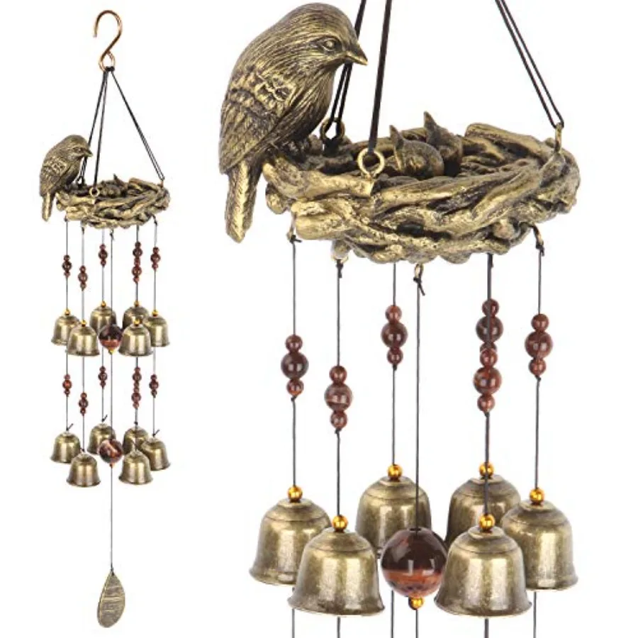 

Bird Nest Wind Chime Bird Bells Chimes with 12 Wind Bells for Glory Mothers Love Gift Garden Backyard Church Hanging Dr Bronze