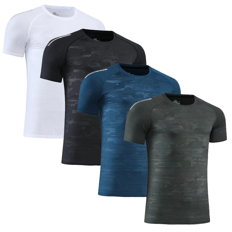 

Quick Dry Men Running T-Shirts Gym Fitness Workout Jogging Sports Short Sleeve Top Compression Sportswear Male Tee Breathable