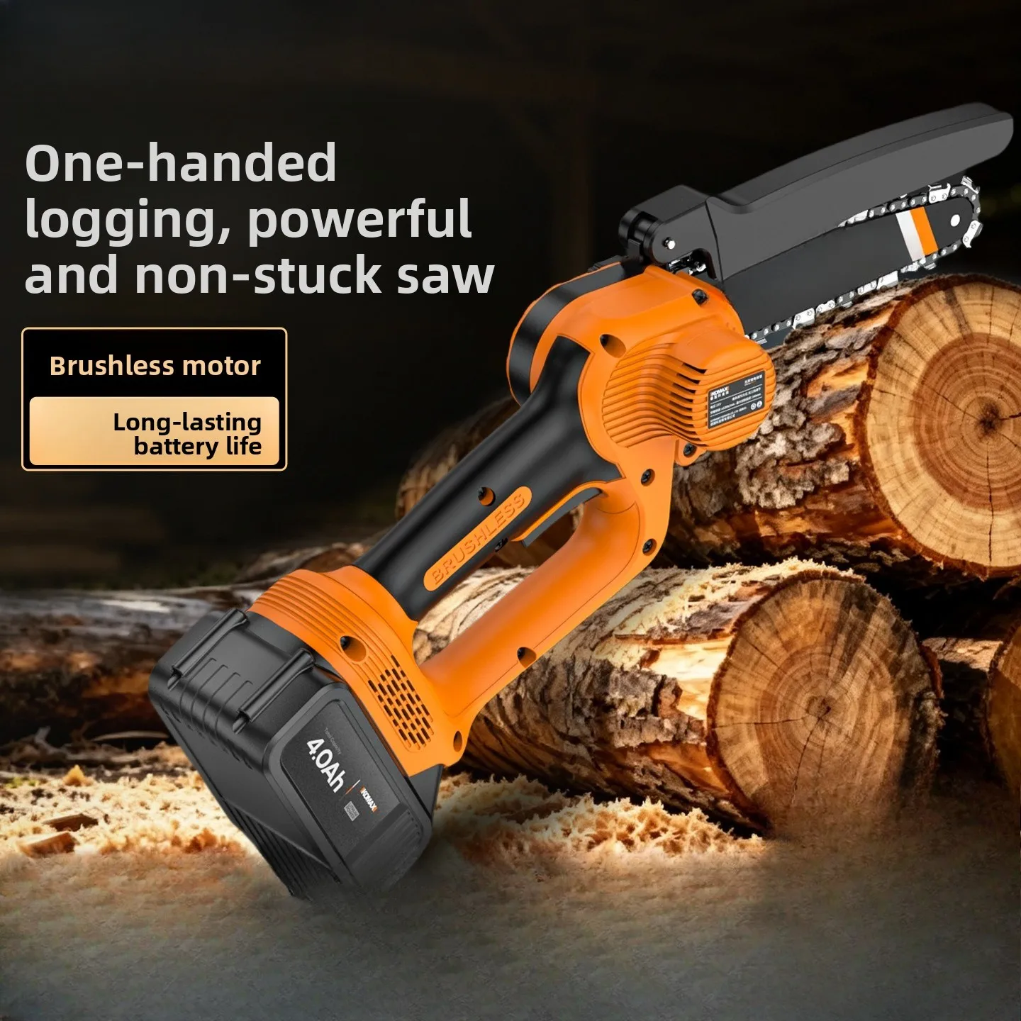 Portable Single Hand Li-ion Chainsaw, Small Electric Logging Saw for Outdoor Tree Cutting