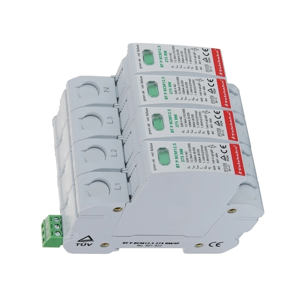 

AC Surge Protector 230V/400V/320V 12.5kA 30kA 60kA SPD 4P T1+T2 3 Phase TNS Surge Protective Device SPD