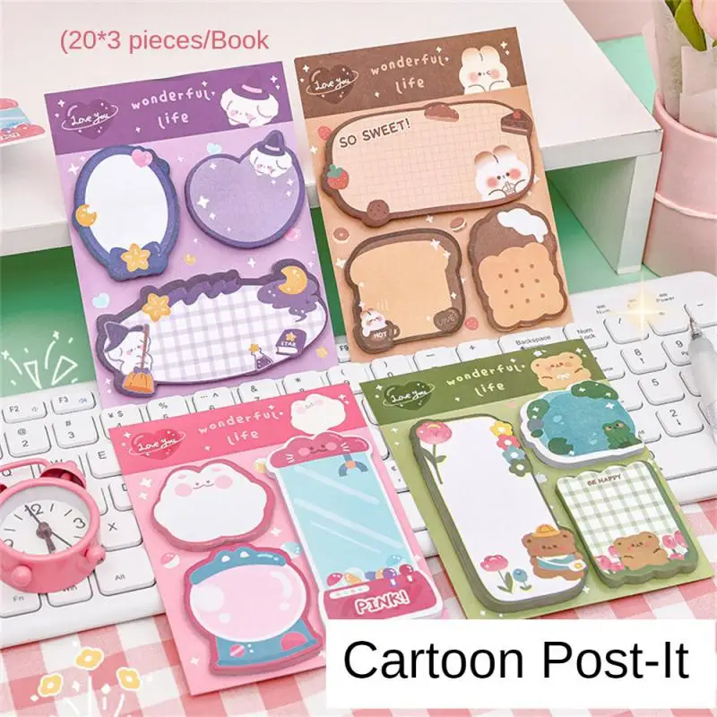 60sheets Sticky Notes Cute Cartoon Colorful Memo Pad Ins Kawaii Stationery Posted Tabs Its Memo Message Paper School Supplies