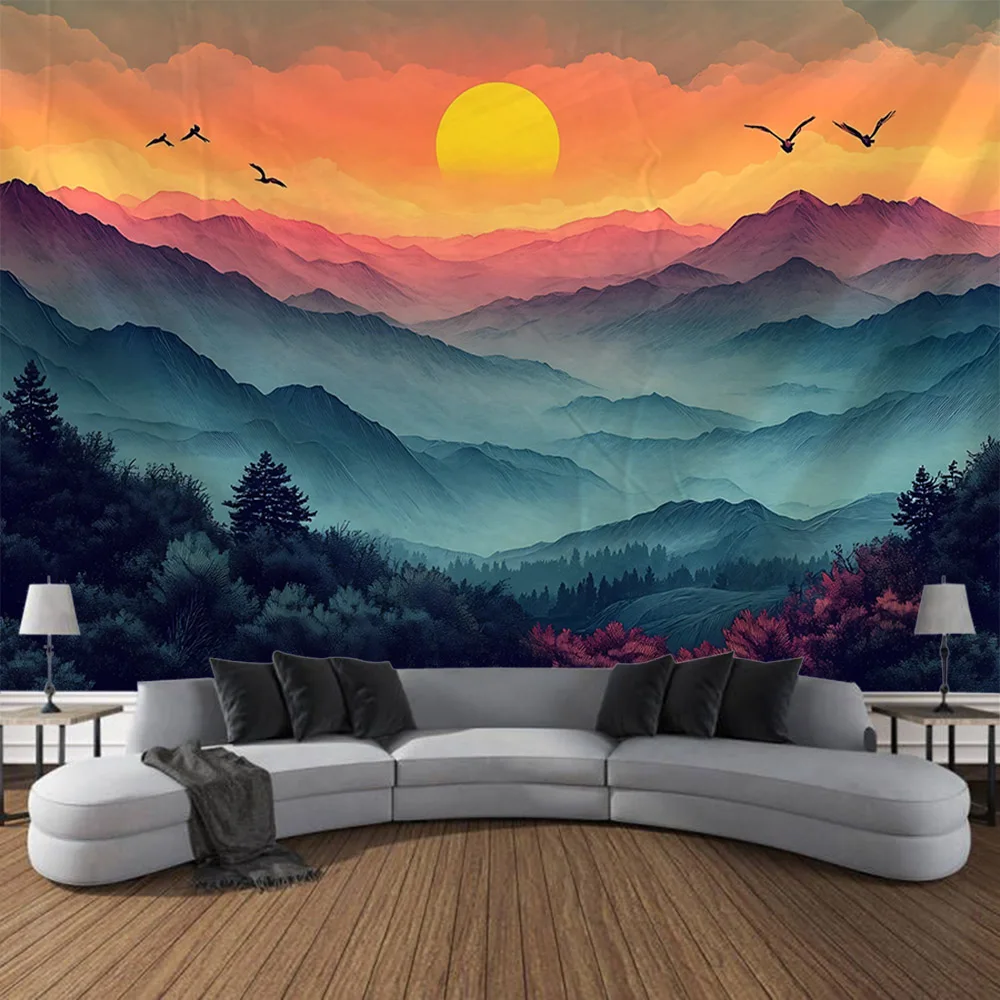 Bohemian Hippie Starry Landscape Forest Night Moon Tapestry Wall Art Decoration for Living Room Bedroom Bohemia Wall Hanging Clo