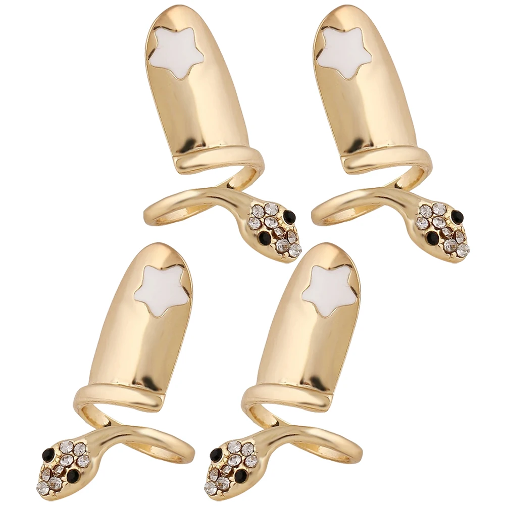

4pcs Snake Nail Rings Lightweight Durable Alloy Stackable Finger Tips Jewelry for Women Daily Festivals Gifts