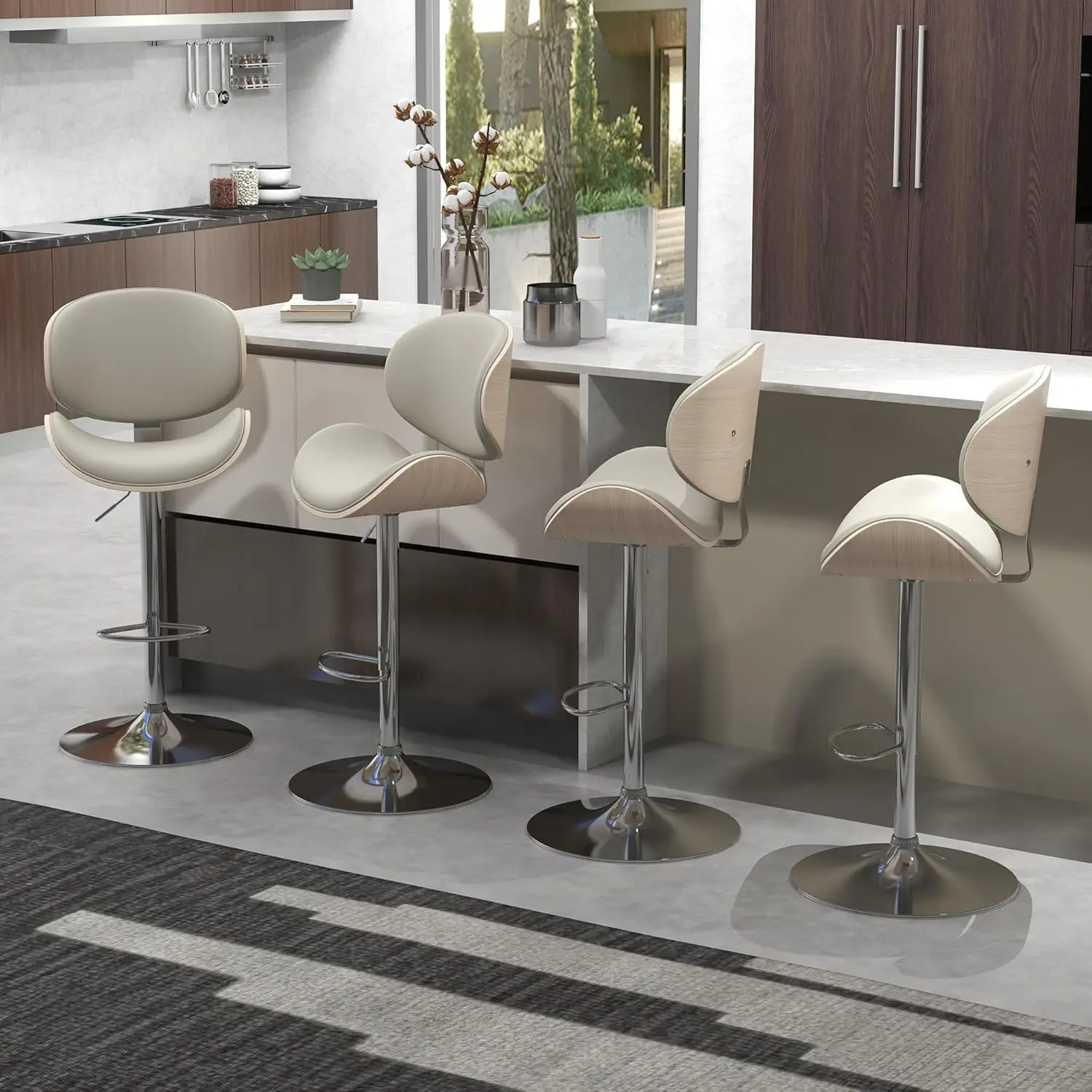 

Набор из 4 барных стульев для кухонной стойки, регулируемые по высоте, современные поворотные барные стулья с сиденьем из гнутой древесины, на заказ