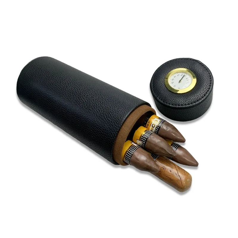 

Leather Travel Humidor Cigar Box Cedar Wood Portable Cigar Case Humidifier Hygrometer Box Cigar Accessories Fit 5 Cigars