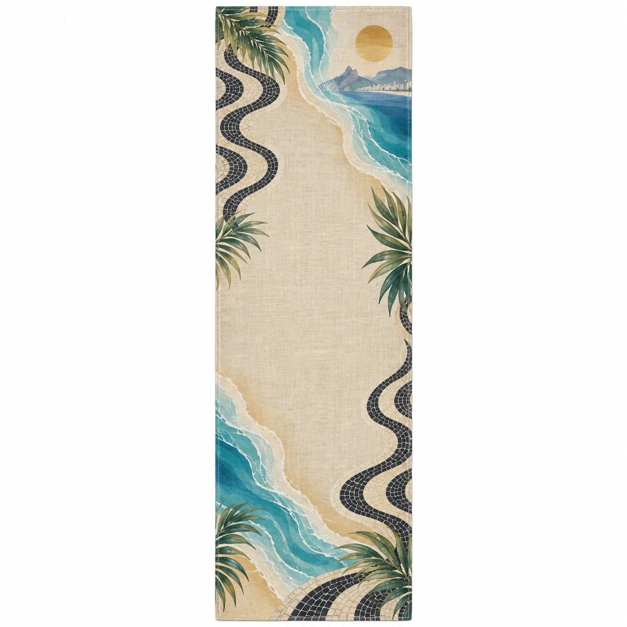 Brazil Rio Beach Table Runner Tropical Ocean Wave Mosaic Table Flag Coastal Dining Decor Home Kitchen Party Decoration