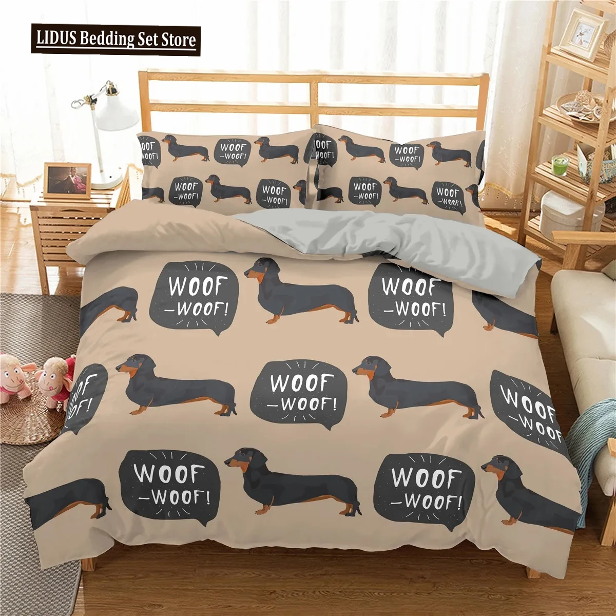 

Sausage Dog Print Duvet Cover Set Queen King Full Size Cartoon Dachshund Puppy Bedding Set For Boys Polyester Comforter Cover