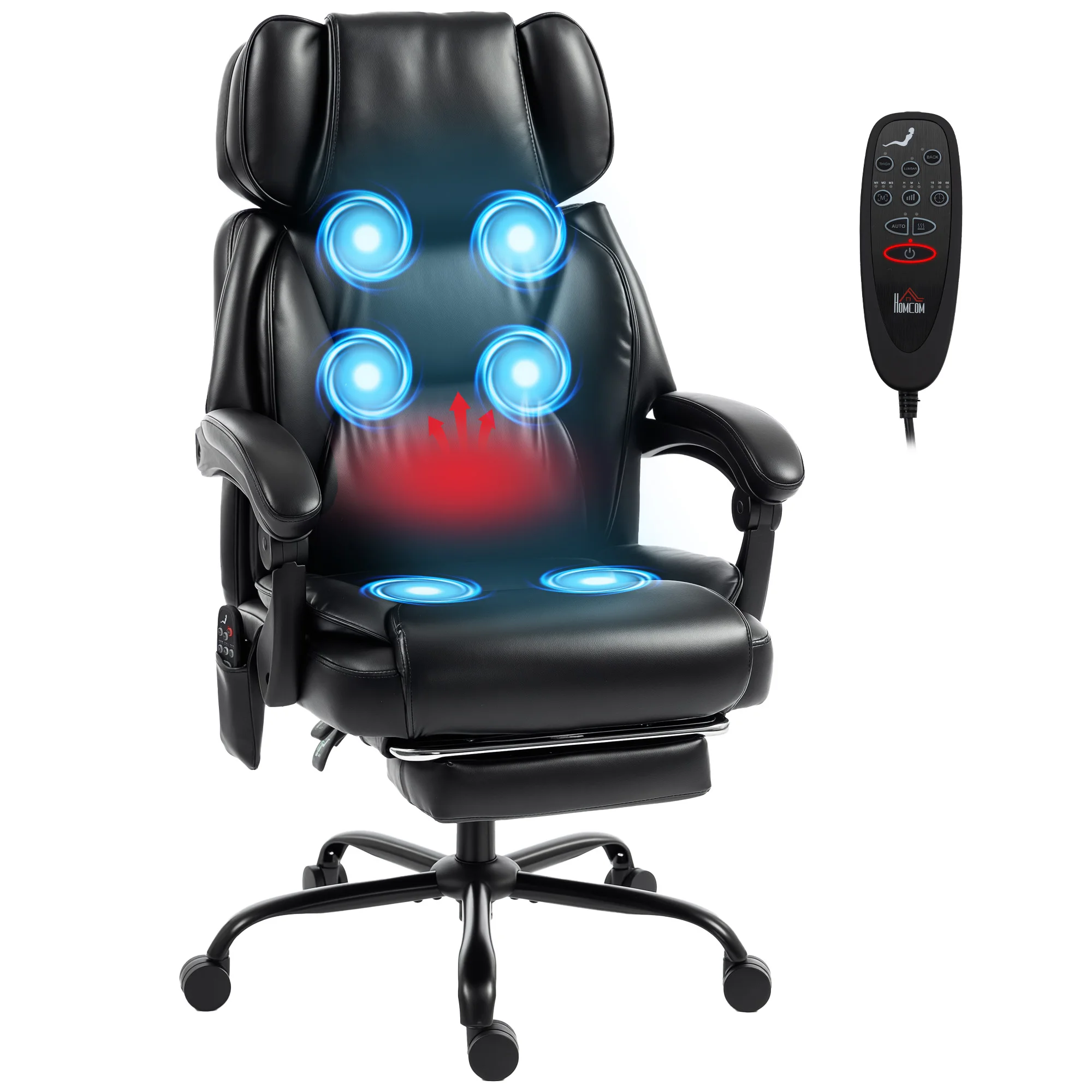 High Back Vibration Massage Office Chair Heated Reclining Computer Chair W/ Footrest, Swivel Wheels, Remote, Black