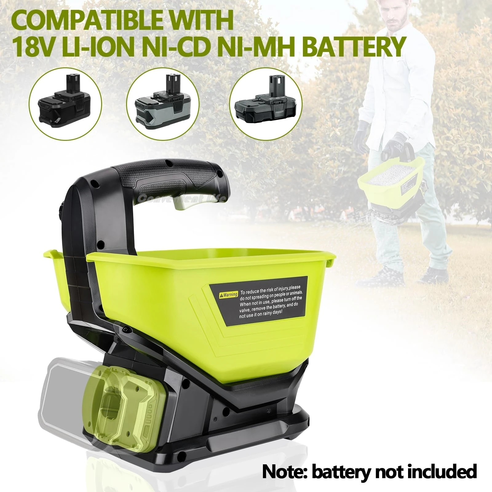 

Cordless Grass Seed Spreader Compatible with Ryobi ONE+ 18V Lithium NiCd NiMh Battery 3.7L Capacity Fertilizer Spreader Tools