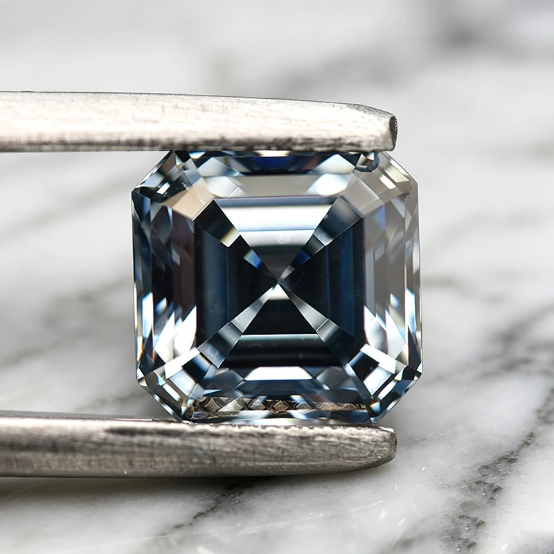 Moissanit-Stein in Asscher-Form, graue Farbe, Edelstein für die Herstellung von DIY-Ringen, Halsketten und Ohrringen, besteht den Diamanttest mit Zertifikat. – Detail 5