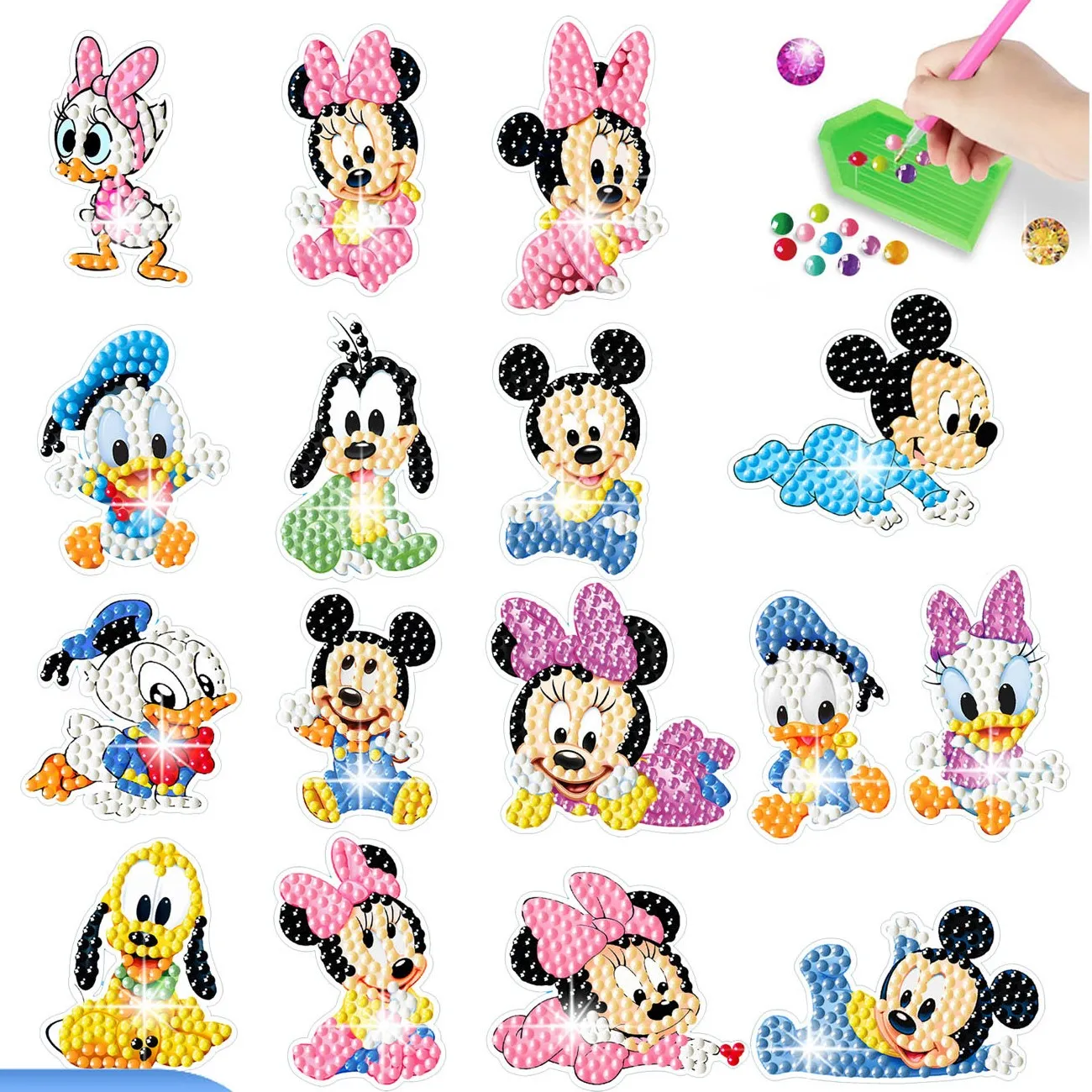 Child Freely Stick Mickey Mouse Donald Duck Diamond Painting Sticking Drills Embroider DIY Schoolbag Handiwork Material Packs