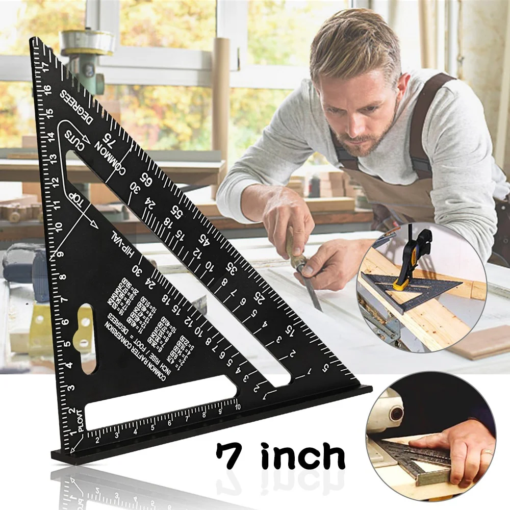 7/12 Inch Aluminum Alloy Triangle Ruler Speed Metric Square Angle Protractor Measuring Tool for Construction Framing