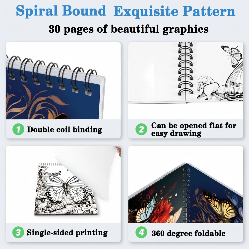 마법의 숲 색칠북 성인용 단면 인쇄 30페이지, 성인을 위한 수제 미술 작품으로 불안과 우울증 완화