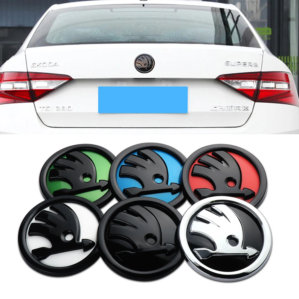 80/90/100mm ABS Emblem Car Front Hood Badge Trunk Sticker For Skoda S Fabia Superb Octavia Rapid Karoq Yeti Kodiaq Scala Kamiq