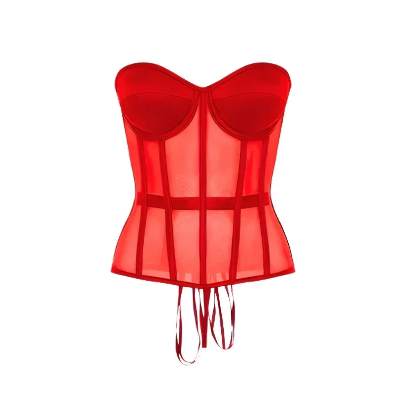 Bustier Breathable Mesh Splicing Transparent Corset Sexy Inner Outer Body Shaping Underwear High-end Tops