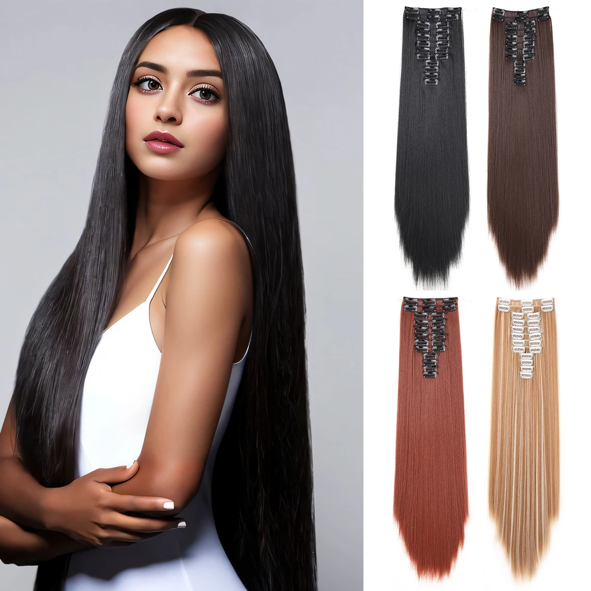 

12 Pcs Clip in Hair Extensions Full Head Natural Soft Synthetic Long Straight Hairpieces for Women Daily Wear 20Inch