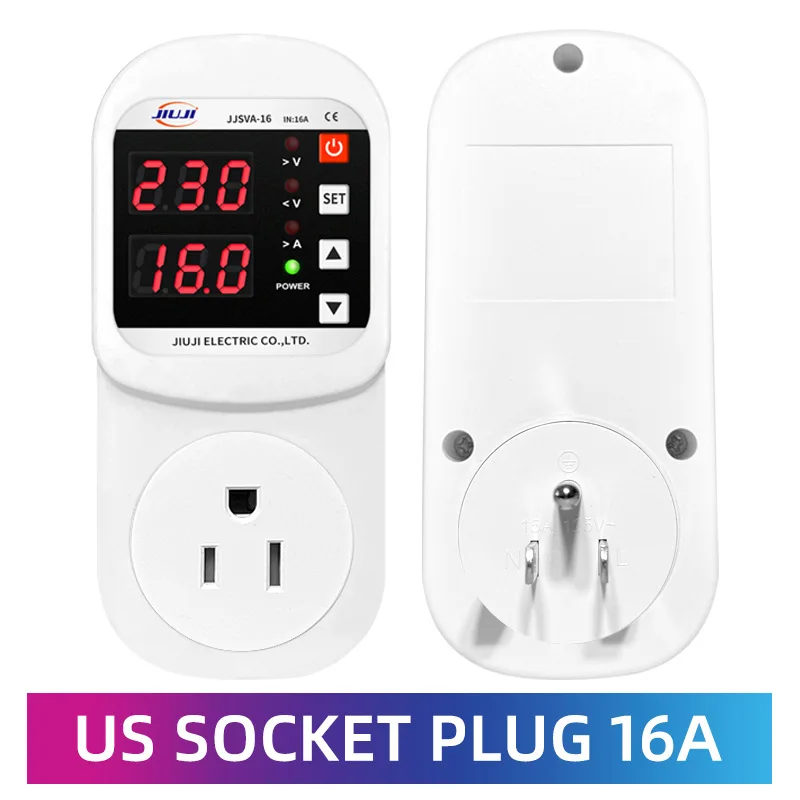 JIUJI 16A Thailand Single Phase Fridge Socket Switch AC 110V 220V Copper PC LED Display Voltage Current Protector Socket