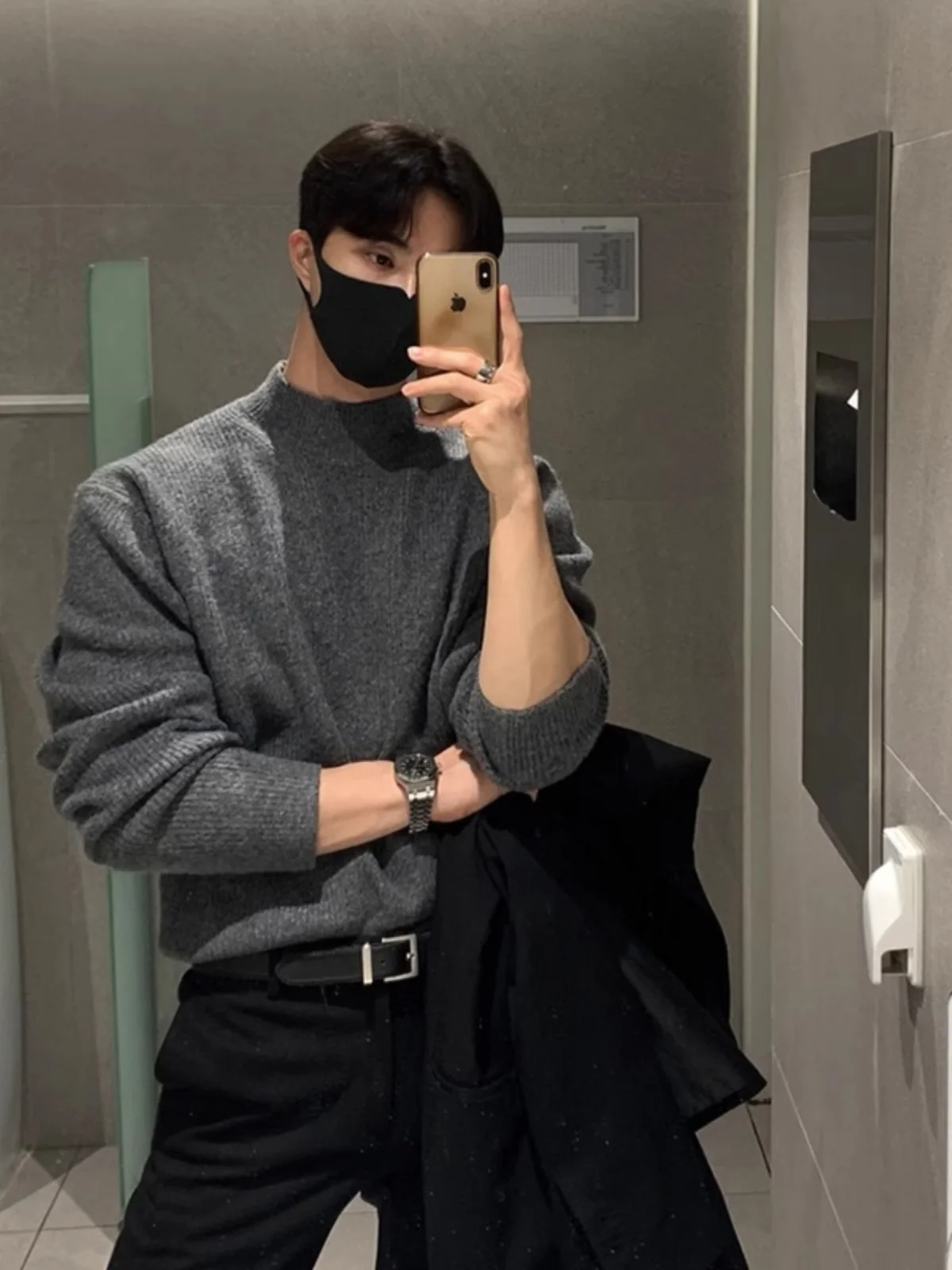 

Men's Oversized f-High Collar Sweater Autumn Winter Thiened Warm Base Layer irt Faionable Casual Knitted Top