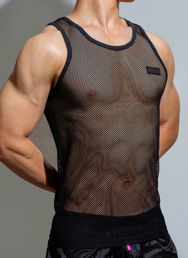 Men's Vest Solid Color Transparent Breathable Mesh Vests Sleeveless Tank Tops for Male Men Fun