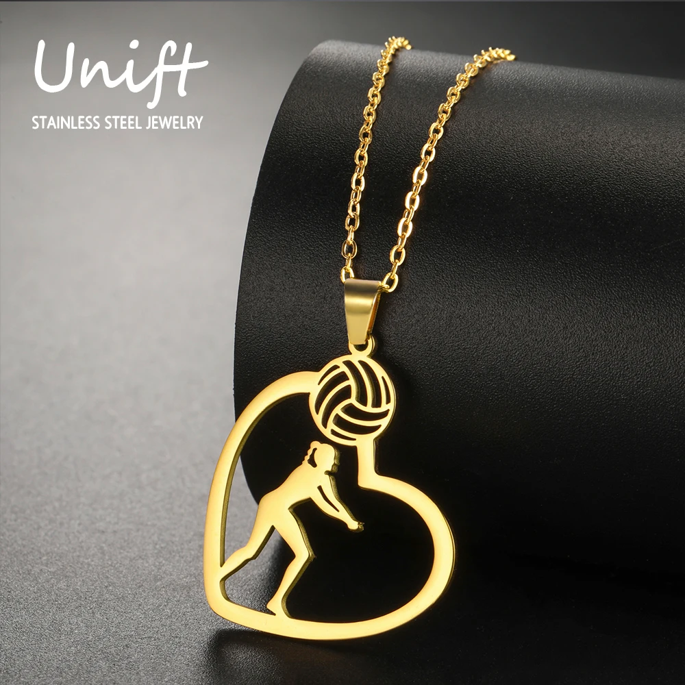 Unift Volleyball Girl in Heart Necklaces for Women Player Fan Stainless Steel Pendant Neck Chain Fashion Geometry Sport Jewelry