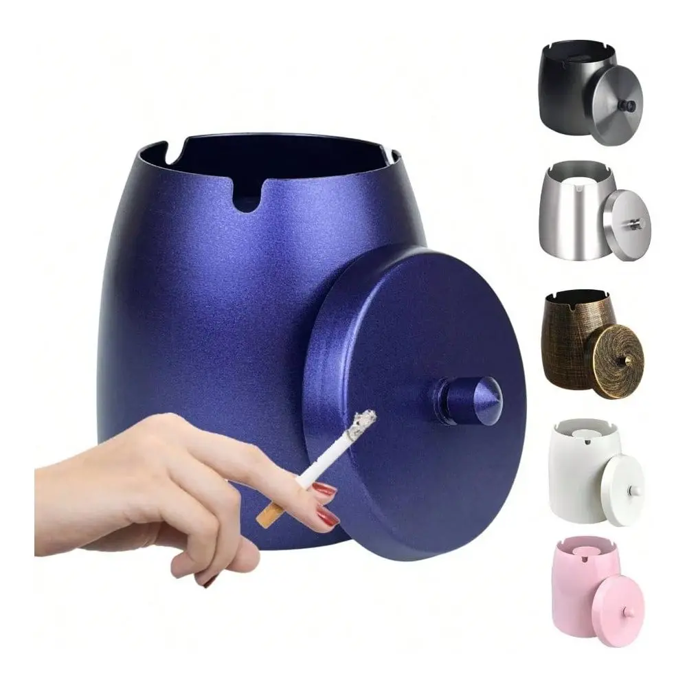 

Tray, Large Outdoor Ashtray With Lid, Ashtray Outside Patio, Stainless Steel Windproof Smokeless Ash Tray Balcony, Ashtrays Smo