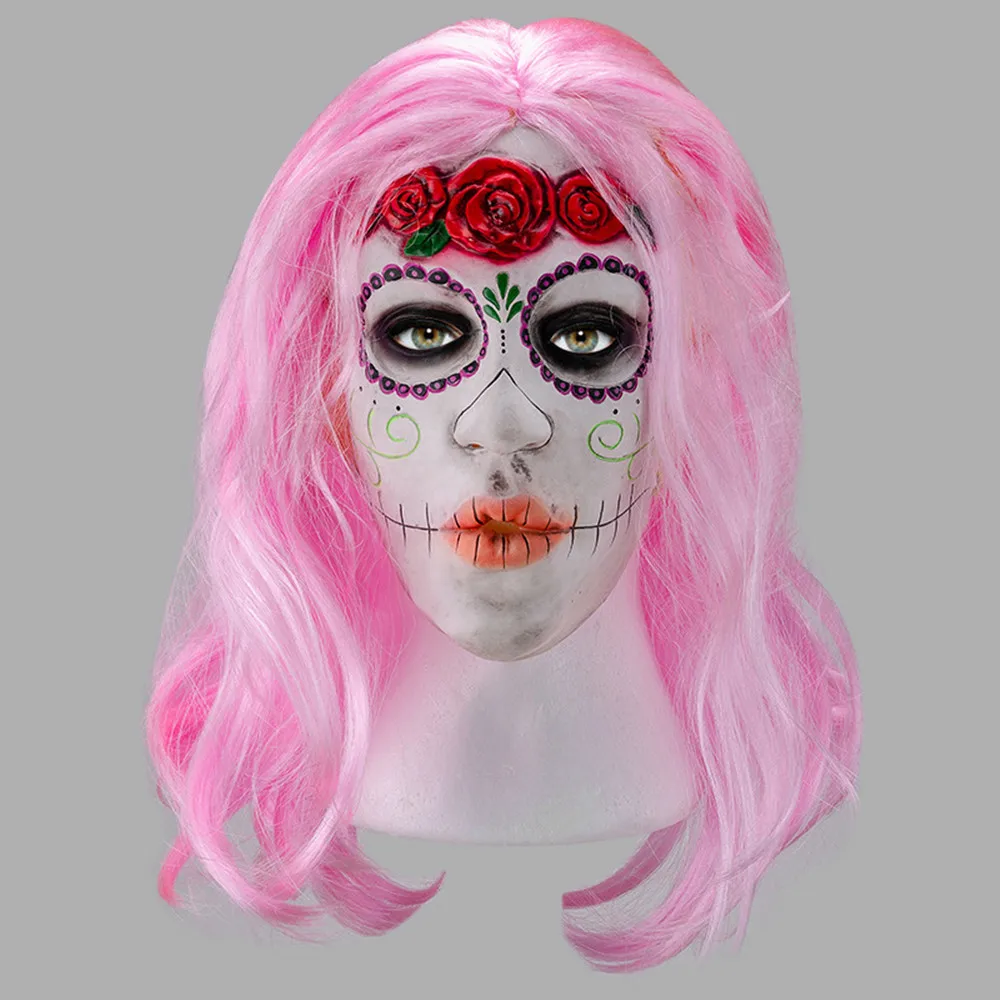 Rosa Langhaar-Maske für Tanzpartys, Cosplay-Perücke aus synthetischen Fasern für Halloween und Partys – Detail 1
