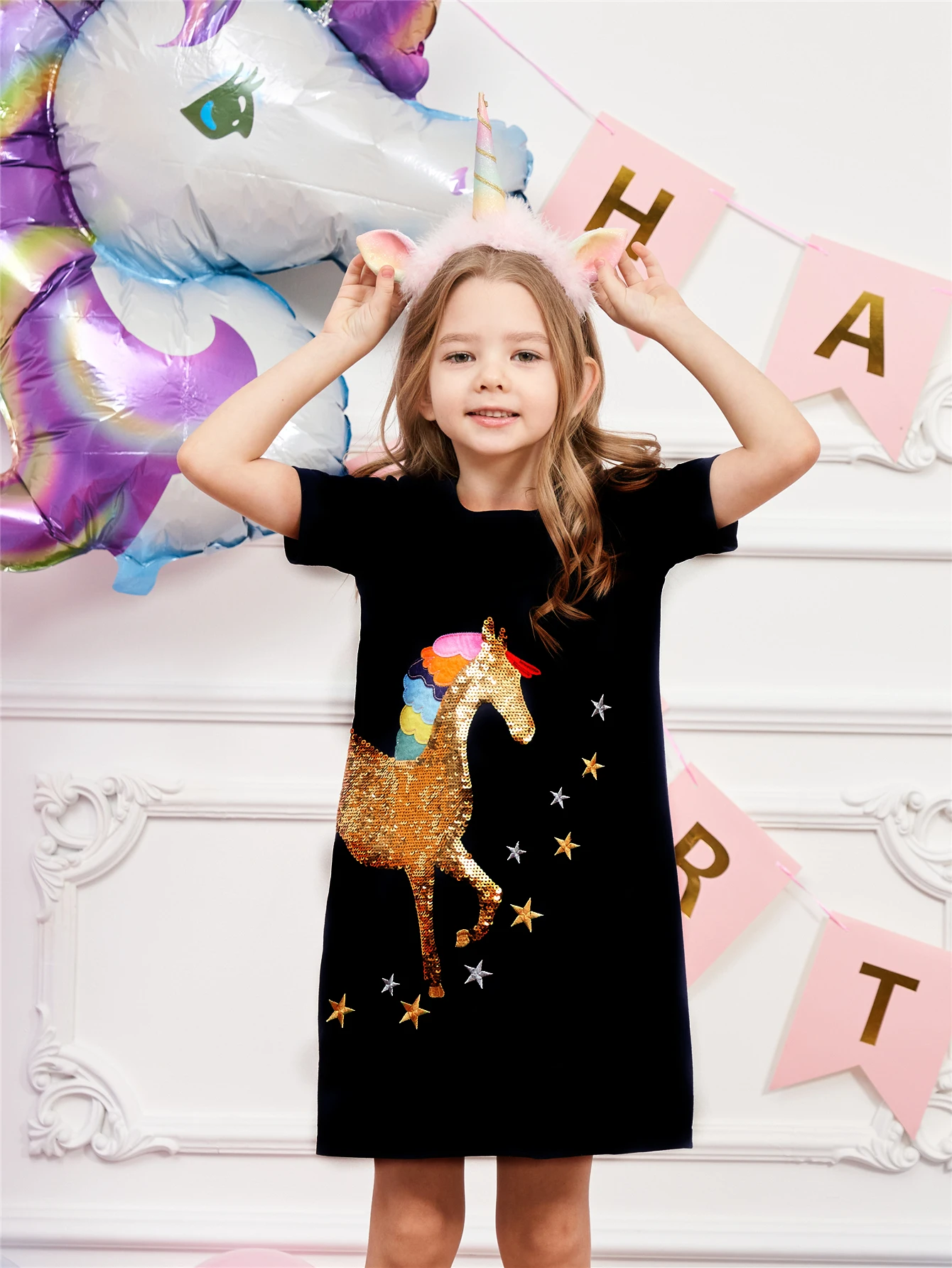 Girls' Summer Dress Children's A-line Cotton Dress Girls' Leisure Children's Unicorn Clothing SH5810