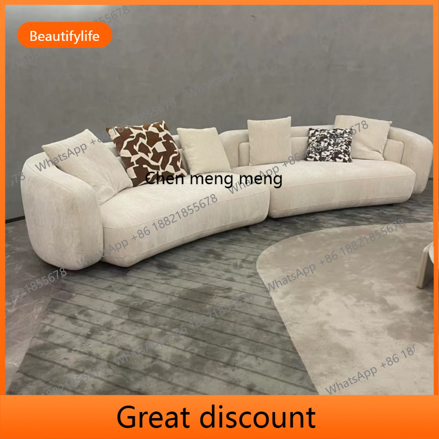 

M45 Italian minimalist cloud curved sofa living room hotel chenille fabric sofa