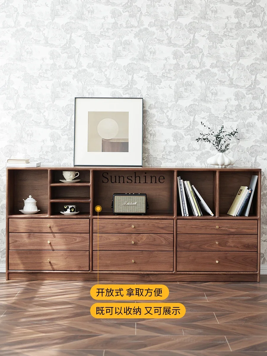 

Black walnut combination floor-to-ceiling solid wood storage living room multi-functional bookshelf display cabinet FT