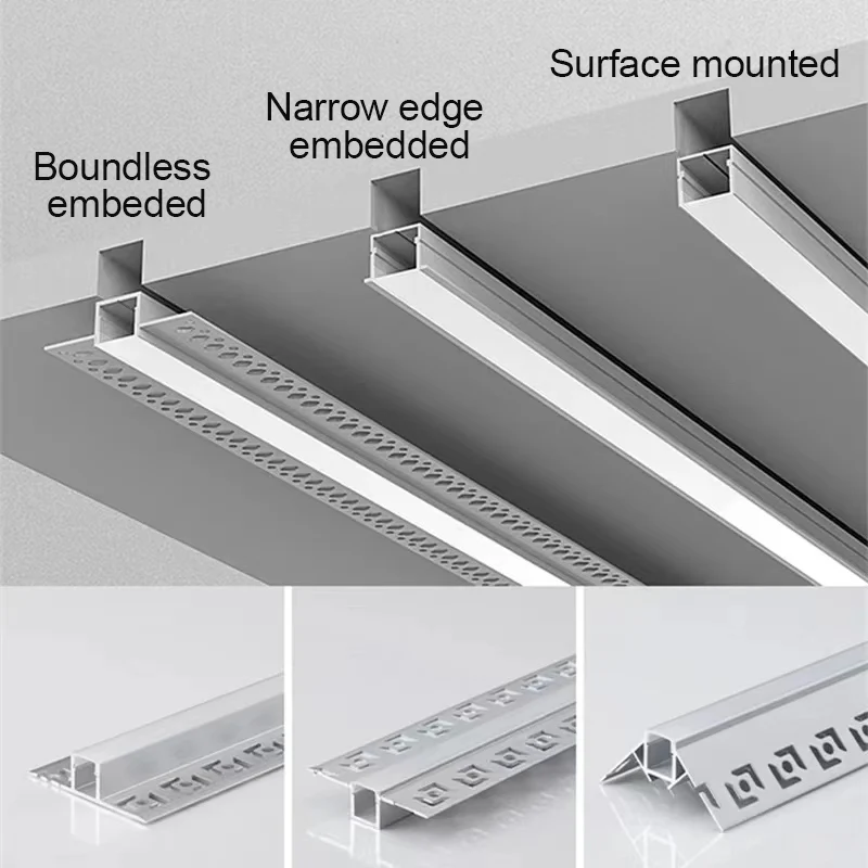 Embedded Aluminium Profiles 0.5m/1m LED Gypsum Plaster Board Wall Hidden Frameless Recessed Ceiling Drywall Channels Decor Strip