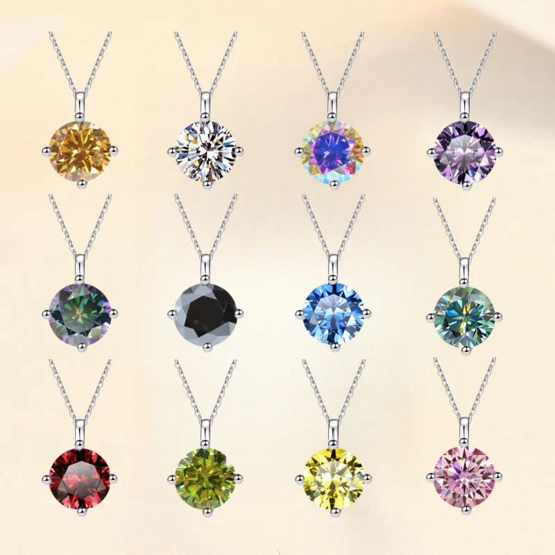 

JECIRCON Fashion S925 Sterling Silver Necklace for Women Multi Color 1 Carat Moissanite 4 Claw Classic Pendant Simple Versatile