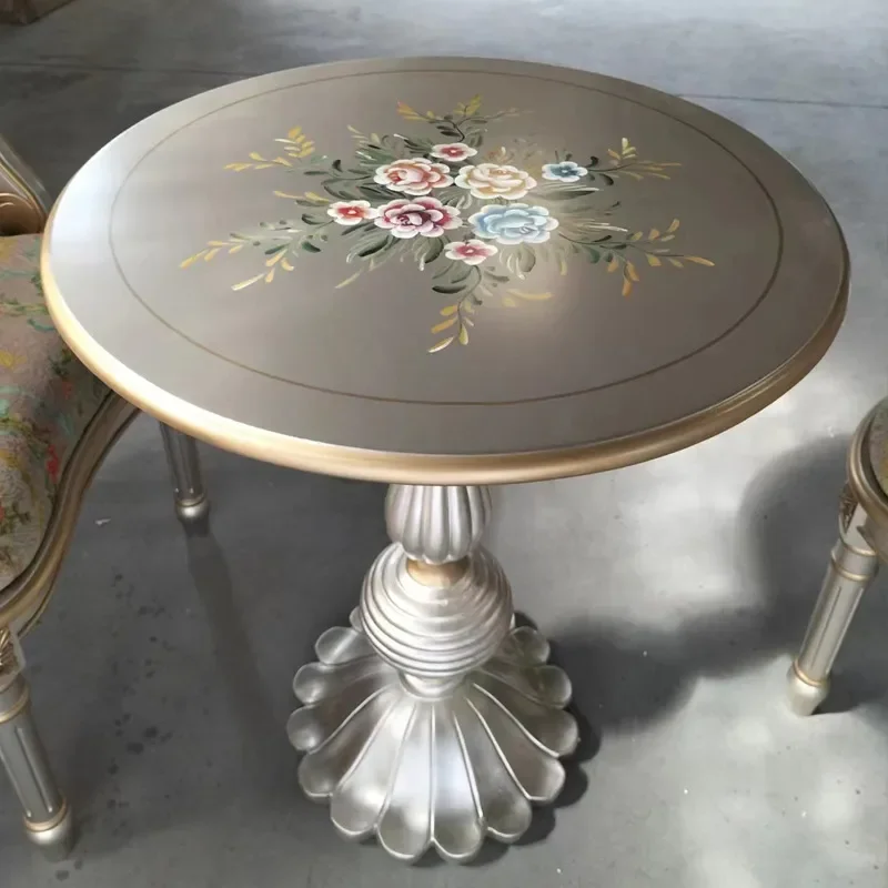Champagne Silver Solid Wood Sofa Chair Fabric Single Leisure Chair for Living Room Balcony One Table Two Chairs Painted