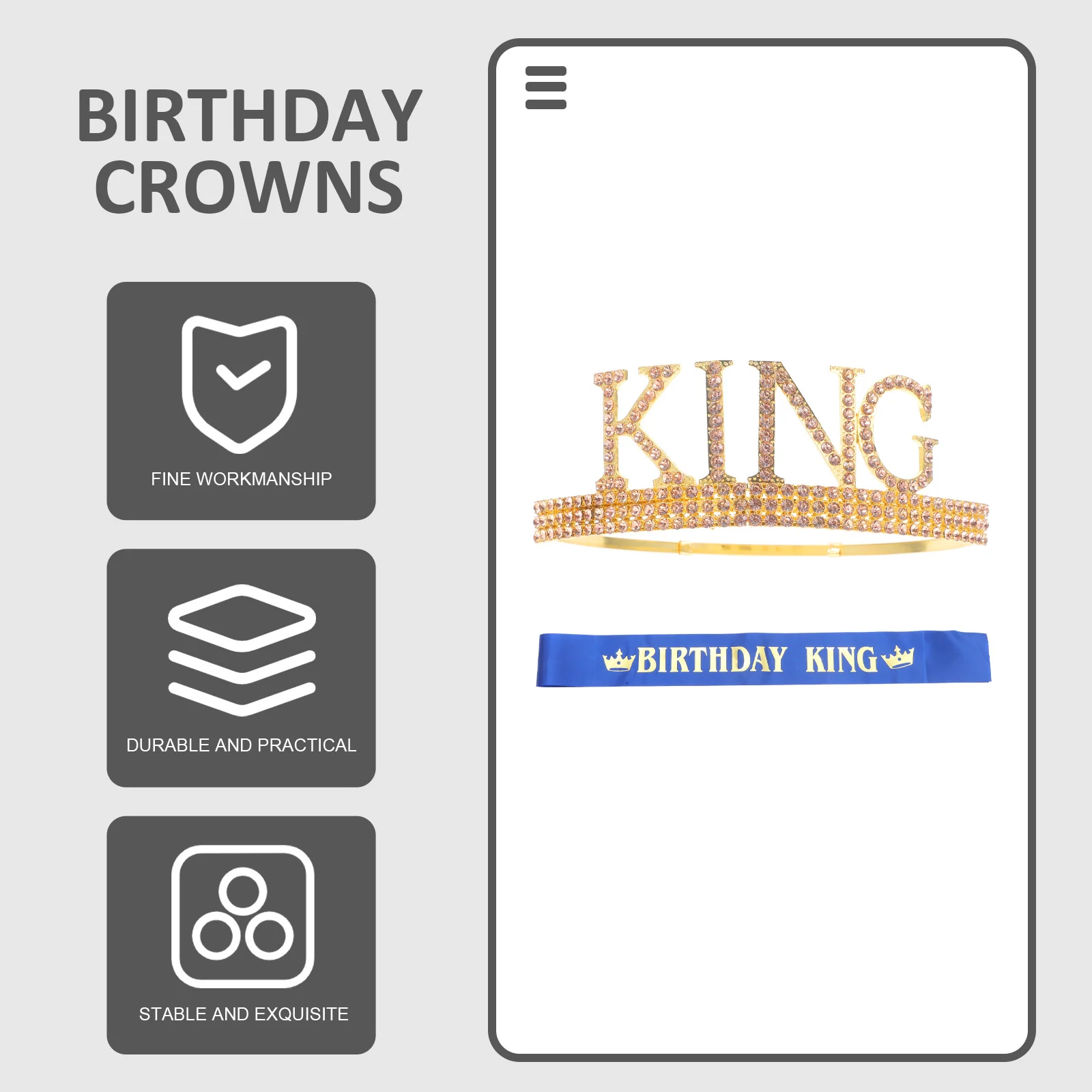 1 Satz 1 Set für Männer Strass König Geburtstag Party Dekorationen Glitzer Krone Prom Zubehör Kinder Krone Requisiten Haar Kostüm