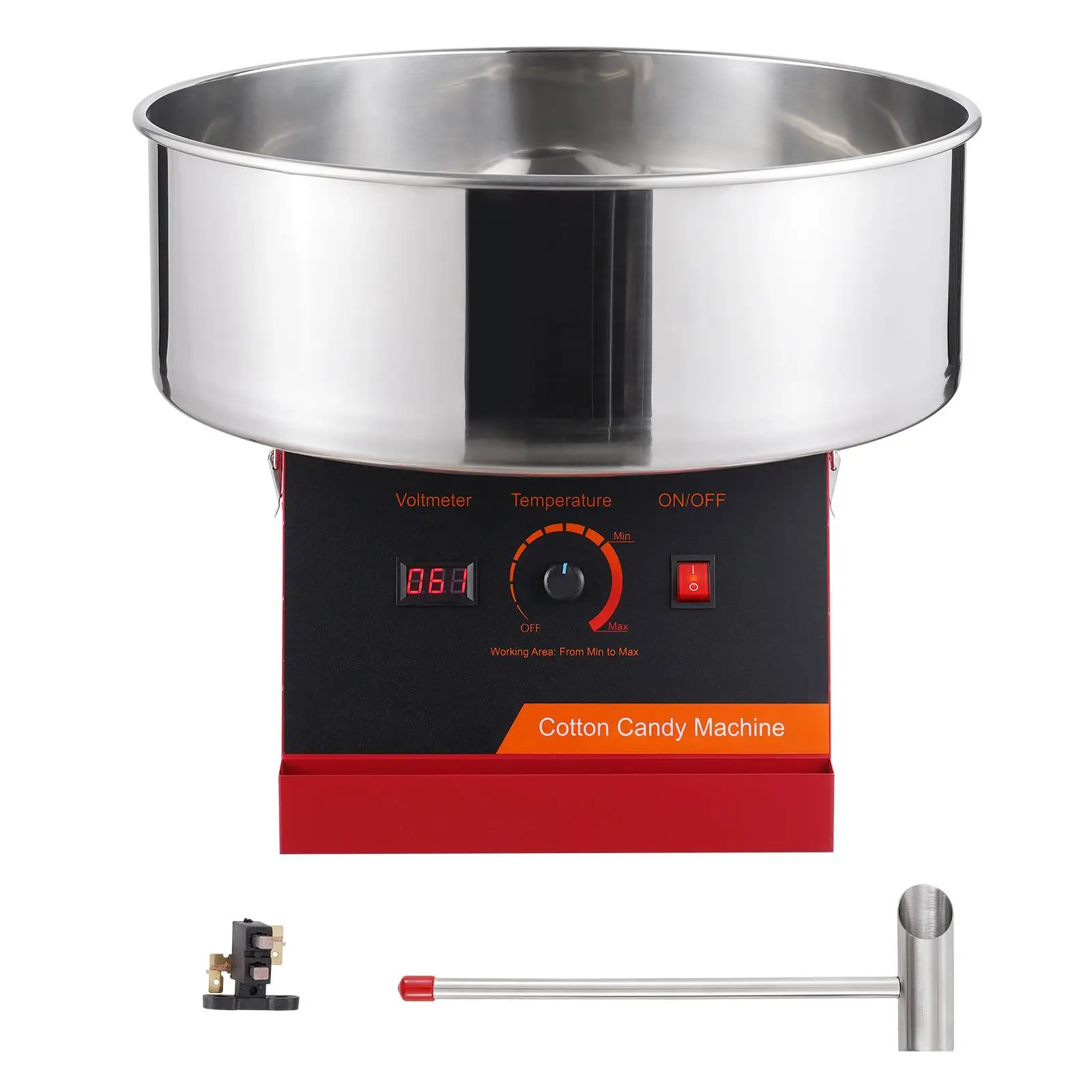 1000W Cotton Candy Machine with Stainless Steel Bowl and Sugar Scoop Commercial Candy Floss Maker for home Parties and Kids Birthdays Red