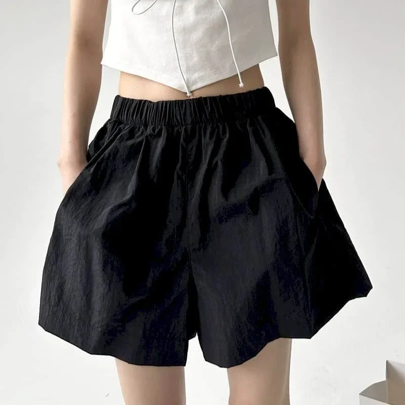 

Спортивные шорты трапециевидной формы для женщин, летняя распродажа, корейский стиль, повседневные шорты в стиле ретро, спортивные штаны с парашютом и эластичной резинкой на талии, женская одежда