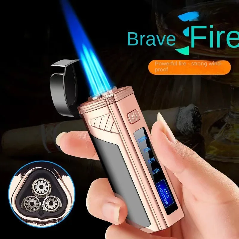 Luxury 6 ARC Flameless USB  Cool Lighter Touch Switch with Cigar Cutter Windproof Acendedor Eletrico Rechargable Gadgets for Men