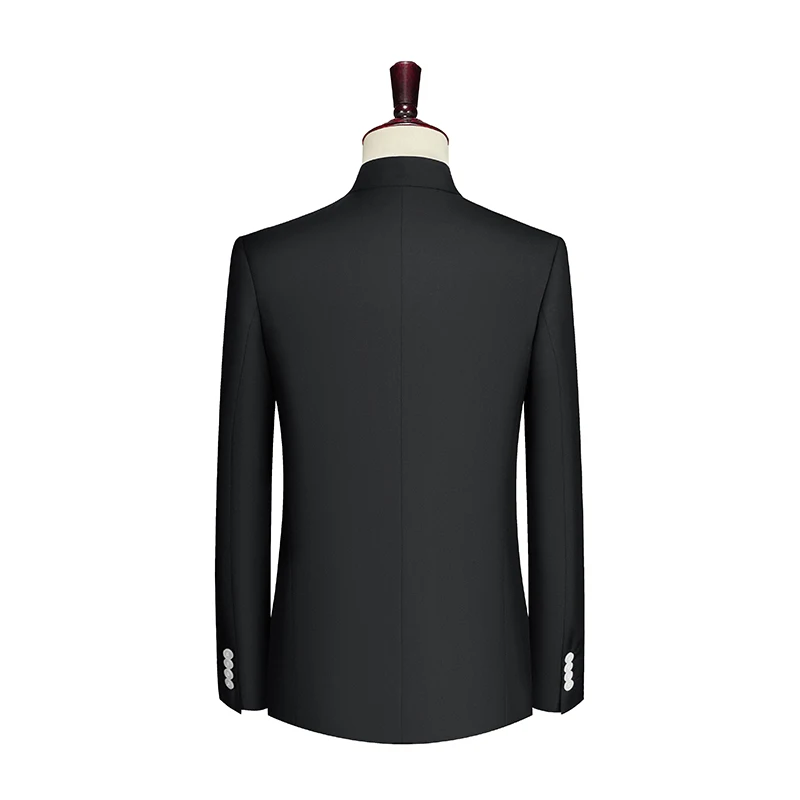 Shenrun Nieuwe Heren Chinese Tuniekpakken Slim Fit Opstaande Kraag Mao Pak Jasje Zwart Bruiloft Bruidegom Prom Kostuum Feest Witte Knopen