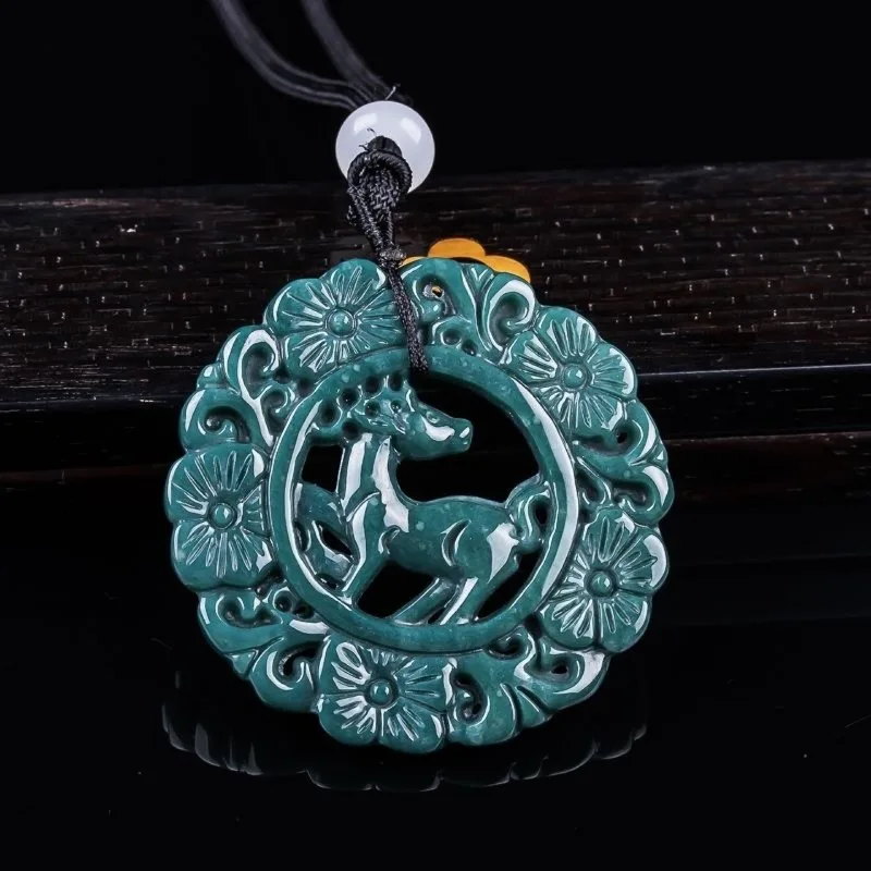 

Натуральное настоящее ожерелье, синий водный нефрит, палевый кулон с цветком сливы, резной шарм, ювелирные изделия из жадеита, модный амулет, подарки, сертификат