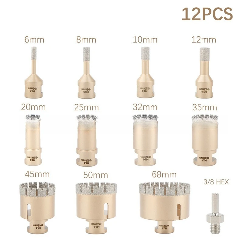 For M14 diamond brazed dry hole opener aluminum box set, cutter head 12 set 6mm-68mm