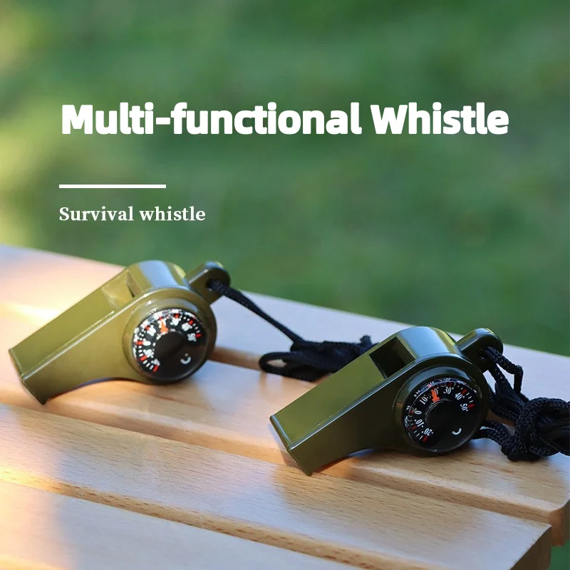 3-in-1 Multifunction Emergency Survival Whistle Compass Thermometer for Camping Hiking Outdoor Sports Referee Cheerleading