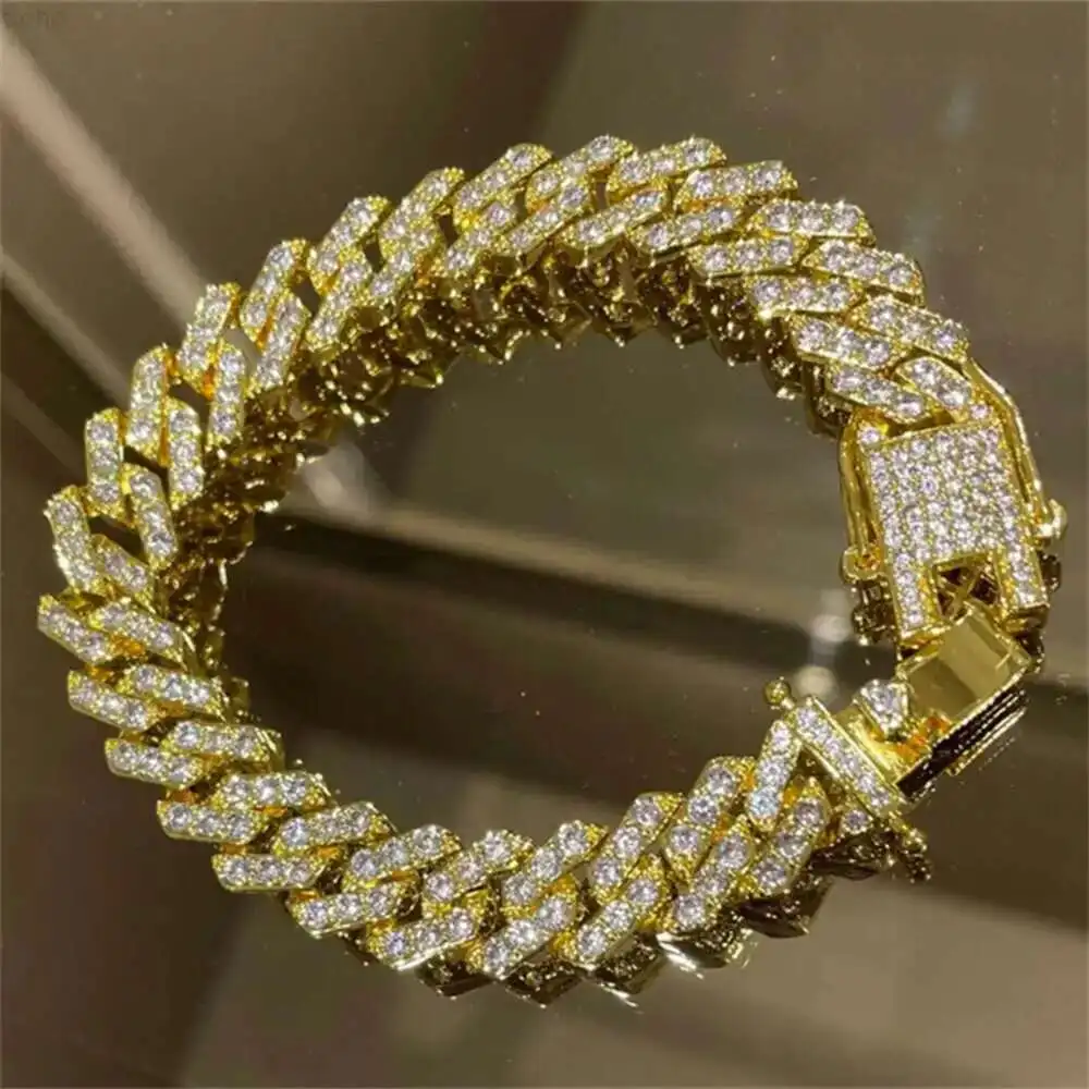 

Custom 12mm Cuban Bracelet Pass Diamond Tester d Color Vvs1 Moissanite Sterling Silver Hip Hop Moissanite Diamond Cuban Bracelet