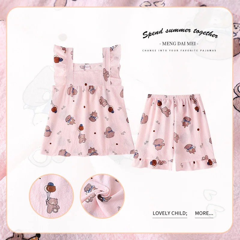 Sanrios My Melody Cinnamoroll Kuromi Summer Thin Girls Pajamas Set Anime Kawaii Modal Suspenders Home Service Two-Piece Suit New