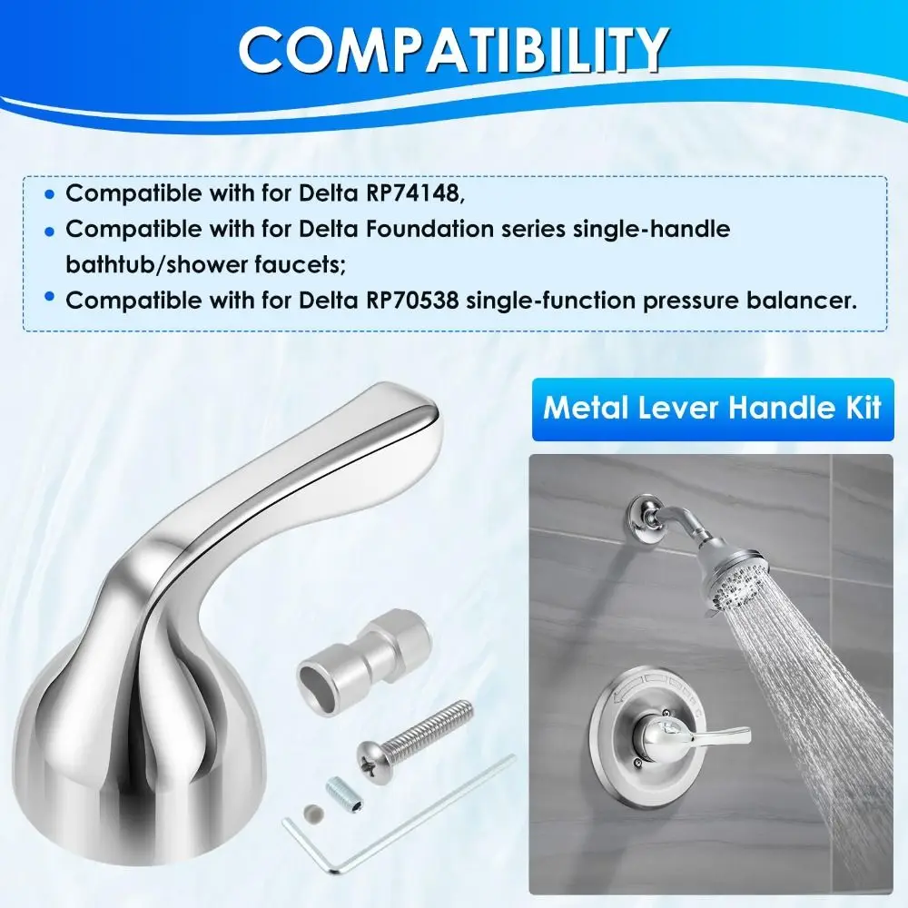 Stainless Steel Shower Handle Kit Durable Copper Single Lever Handle Stylish Tub Faucet Handle for Delta RP74148 Bathroom