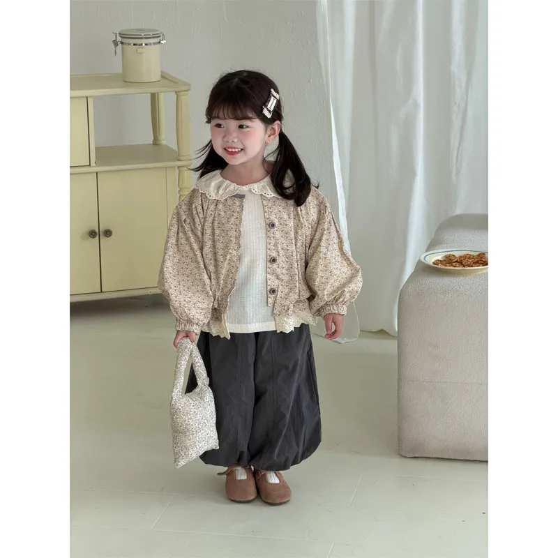 New Korean Style Floral Sweet Forest Lace Patchwork Jacket for Girls, with Ruffle Edge As The Base Layer, Children's Clothing