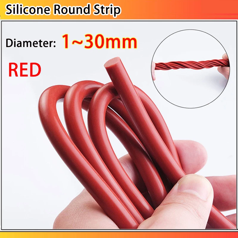 Diameter:1~30mm Red Solid Round Silicone Sealing Strip High Temperature Good Sealing Performance 1/5meter