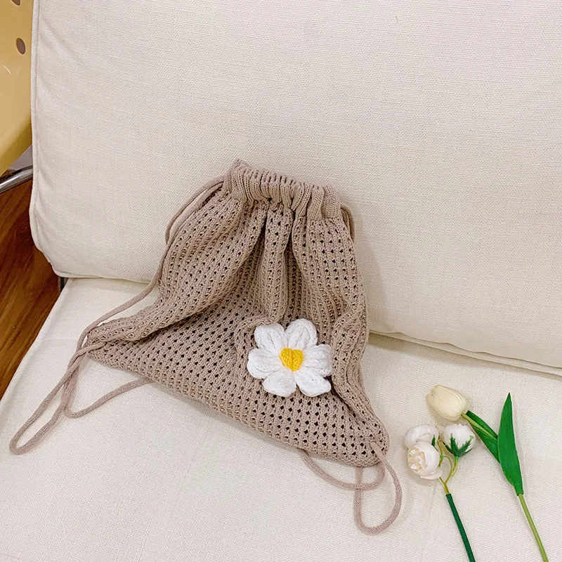 Zaini con coulisse fatti a mano Borsa a tracolla per lo shopping da viaggio da spiaggia di grande capacità per tessitura estiva da donna