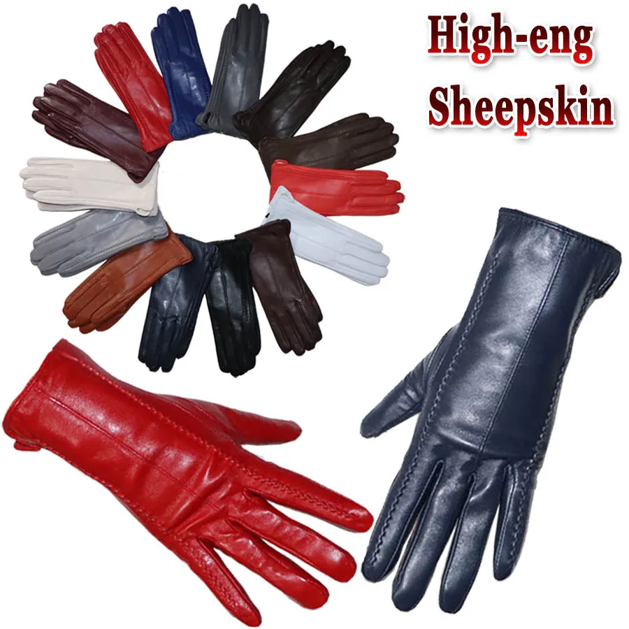 Genuine Sheepskin Gloves Women\'s Winter Warm Thickened Thin Touch Screen Leather Gloves Outdoor Riding High-end Fashion New 2024