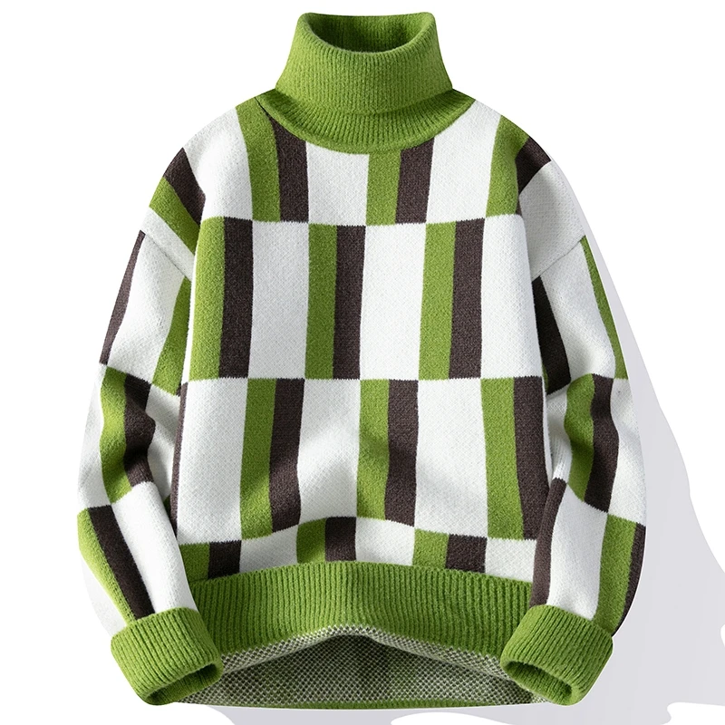 2023 New Fall Winter Brand Striped Men Knitwear Top Quality Mens Soft Warm Cashmere Turtleneck Sweater Fashion Handsome Pullover